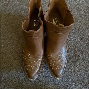 Yoki Women's Tan Studded Ankle Booties